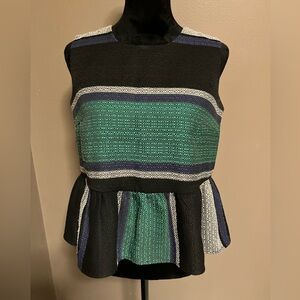Corey Lynn Calter Anthropologie Green Striped Peplum Tank Top size S